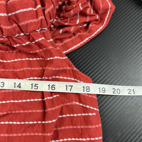 Loft Beach Off The Shoulder Dress Size Large Brick Red & White Striped Vacation - Picture 4 of 8